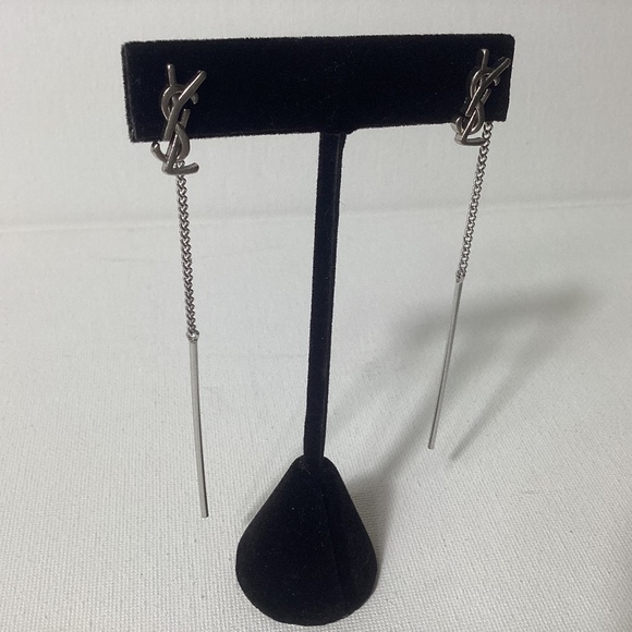 YSL Silver Logo Dangle Earrings - Picture 1 of 2